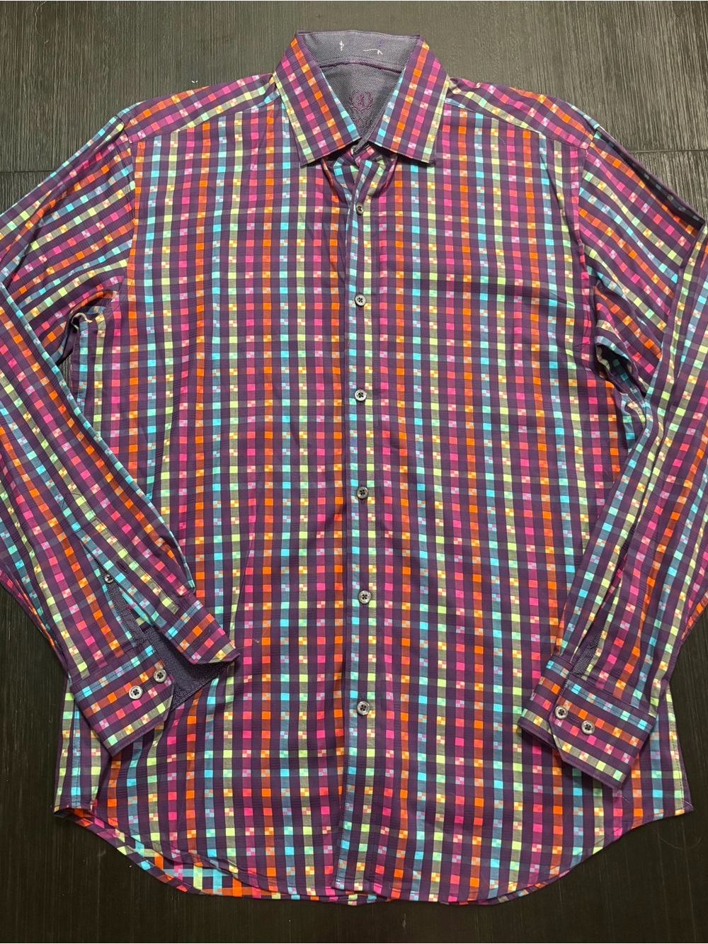 Bugatchi Purple Multi-Color Check Dress Shirt